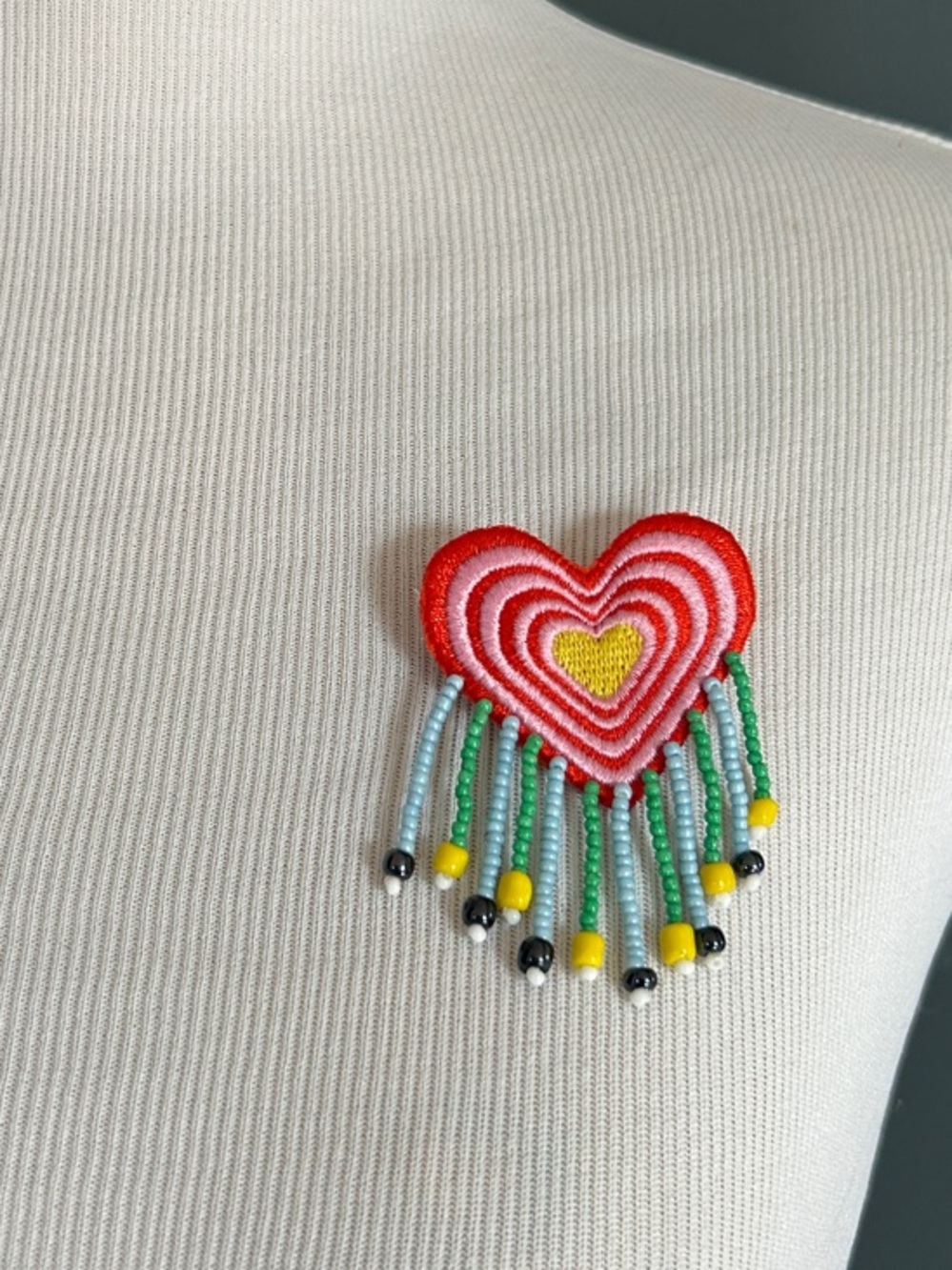 Handcrafted Red Heart Beaded Brooch